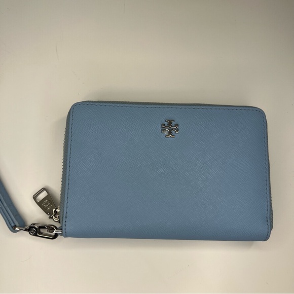 TORY BURCH Light Blue Saffiano Zip Around Wrist Wallet - Picture 3 of 10
